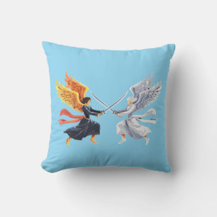 Two Angel with large sword with open wings Throw Pillow
