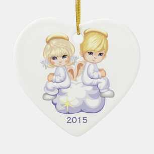 Two angels on cloud custom year christmas ornament