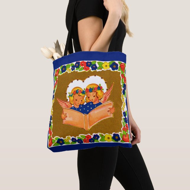 two angels singing tote bag (Close Up)