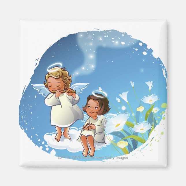 Two angels sitting on the clouds magnet (Front)