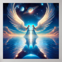 Two Angels Standing on the Water with Wings Out