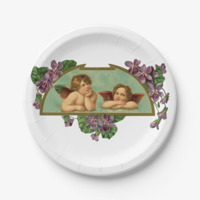 Two Angels Vintage Painting Paper Plate (Front)
