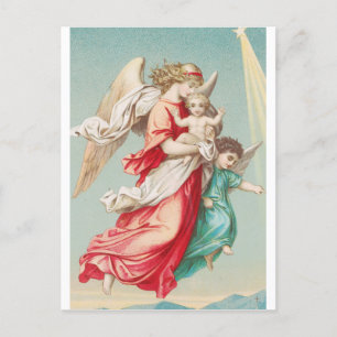 Two angels wear a small child postcard