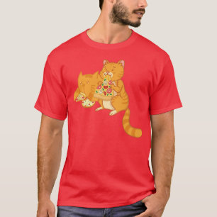 Two Anime Kawaii Cats s Enjoying Delicious Pizza  T-Shirt