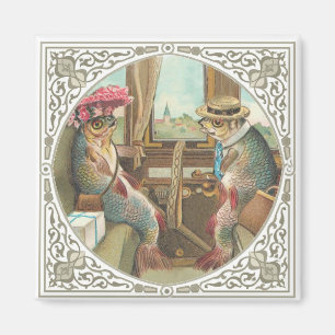 Two Anthropomorphic Fish on a Train Magnet