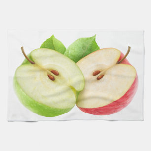 Two apple halves kitchen towel