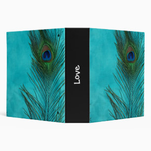 Two Aqua Peacock Feathers Binder