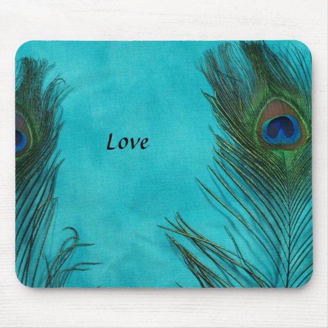 Two Aqua Peacock Feathers Mouse Pad (Front)