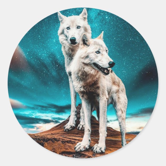 Two Arctic Wolves Classic Round Sticker (Front)
