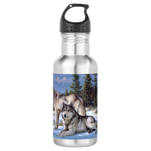 Two arctic wolves painting 532 ml water bottle