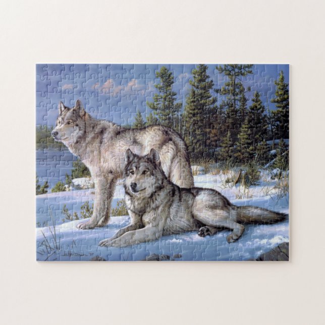 Two arctic wolves painting jigsaw puzzle (Horizontal)