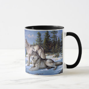 Two arctic wolves painting mug