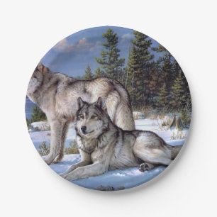 Two arctic wolves painting paper plate