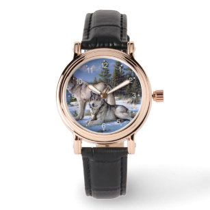 Two arctic wolves painting watch