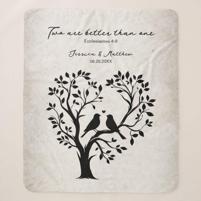 Two are better than one with heart shaped tree sherpa blanket (Front)