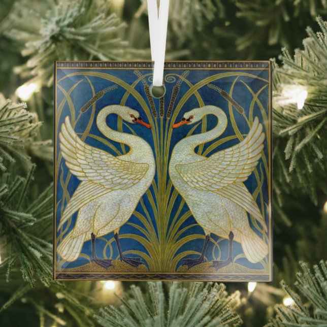 Two Art Deco Swans Glass Ornament (Insitu)