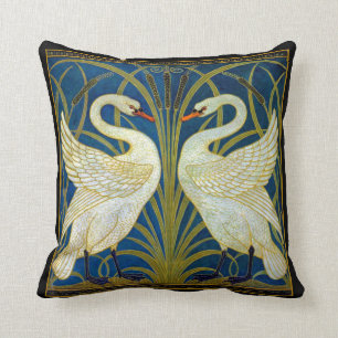 Two Art Deco Swans Pillow