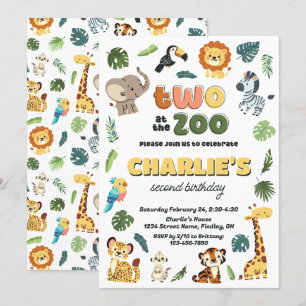 Two at the Zoo Animal Safari Birthday Party Invitation