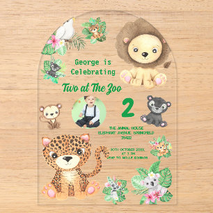 Two at the Zoo Jungle Animals Kids Birthday Acrylic Invitations