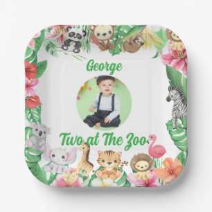 Two at The Zoo Jungle Safari Kids Photo Birthday Paper Plate
