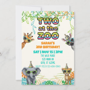 Two at the Zoo, Party Animal with Shades Birthday Invitation
