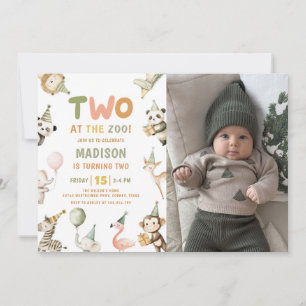 Two At The Zoo Safari 1st Birthday Photo  Invitation