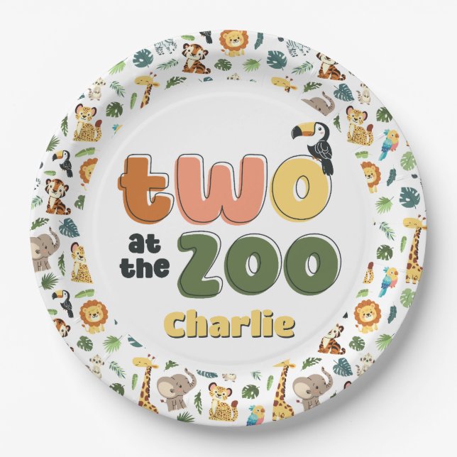 Two at the Zoo Safari Animal Birthday Party Paper Plate (Front)