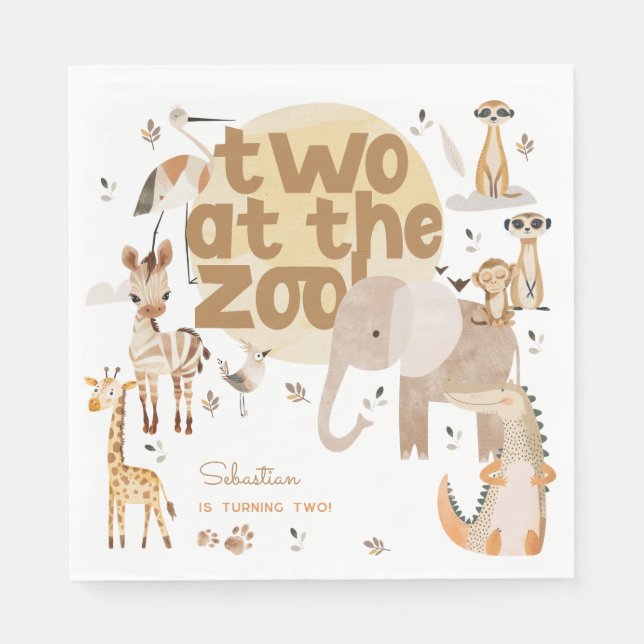 Two at the zoo safari animals kids birthday  napkin (Front)