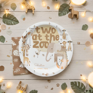 Two at the zoo safari animals kids birthday  paper plate