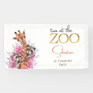 Two at the zoo safari animals kids birthday party banner