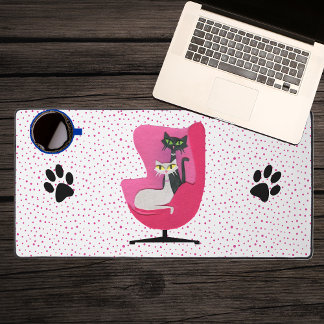 Two Atomic Cat Vintage Pin Chair Paw Prints Dots Desk Mat