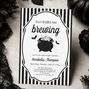 Two Babies are Brewing Twins Halloween Baby Shower Invitation
