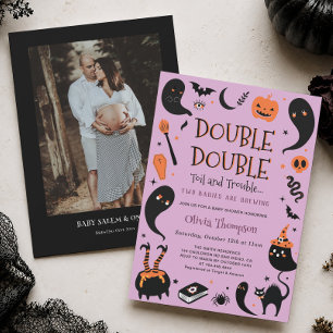 Two Babies Brewing Twins Halloween Baby Shower Invitation