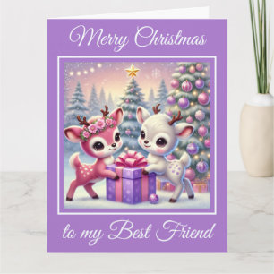 Two Baby Deer Best Friends Christmas Card