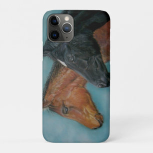Two baby horses black foal chestnut foal portrait iPhone 11 pro case