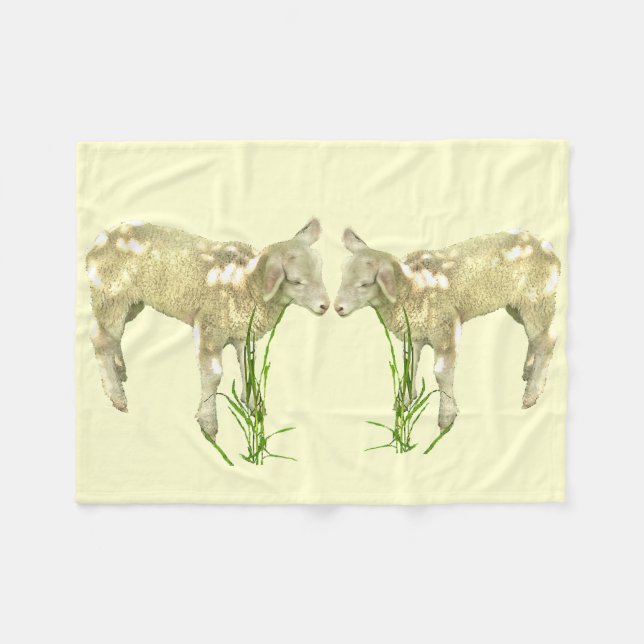 Two Baby Lambs on Yellow Fleece Blanket (Front (Horizontal))