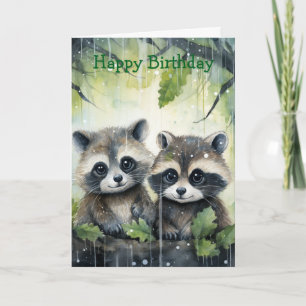 Two Baby Raccoons in the Rain Card