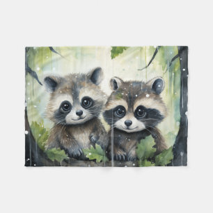 Two Baby Raccoons in the Rain Fleece Blanket