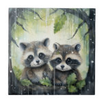 Two Baby Raccoons in the Rain Tile<br><div class="desc">Two Baby Raccoons in the Rain</div>