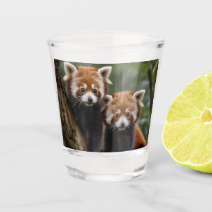 Two Baby Red Panda Bears In A Tree, Shot Glass