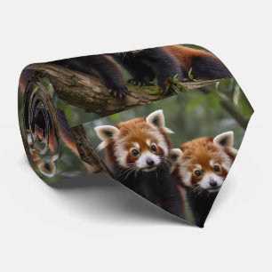 Two Baby Red Panda Bears In A Tree, Tie