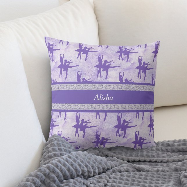 Two Ballerinas Lavender Personalized Throw Pillow (Creator Uploaded)