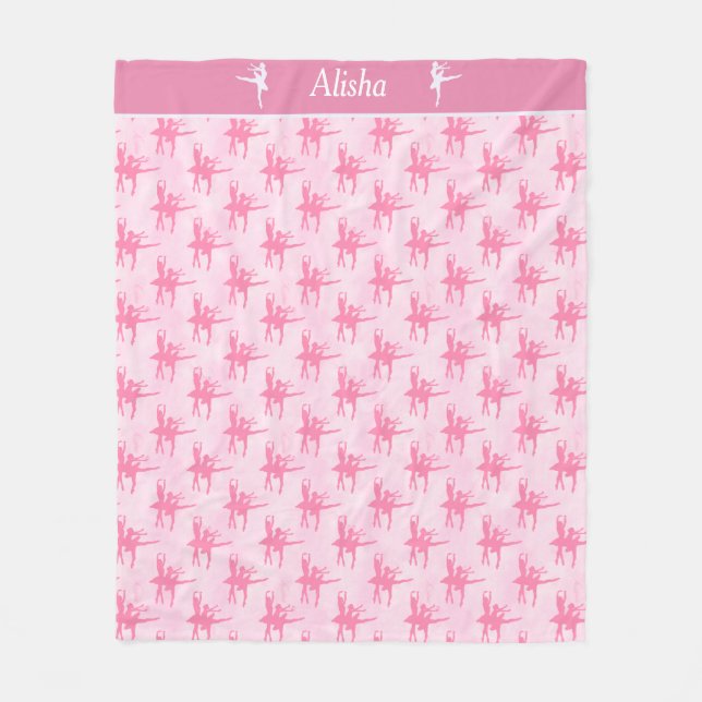 Two Ballerinas Pink Personalized Fleece Blanket (Front)