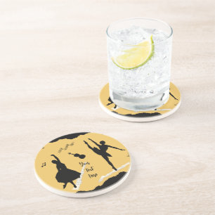 Two Ballet Dancers and Music on Golden Beige Colou Coaster