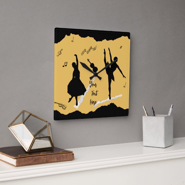 Two Ballet Dancers and Music on Golden Beige Colou Square Wall Clock (Office)
