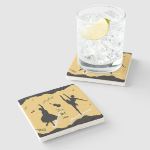 Two Ballet Dancers and Music on Golden Beige Colou Stone Coaster