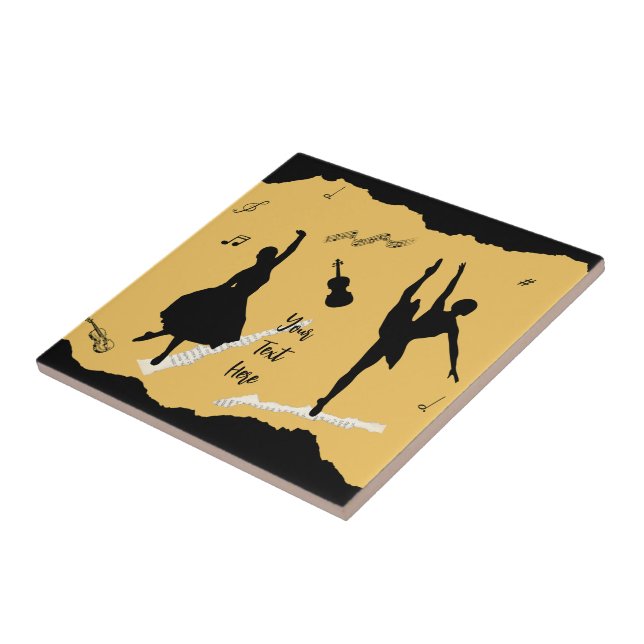 Two Ballet Dancers and Music on Golden Beige Colou Tile (Side)