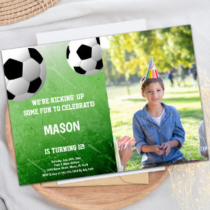 Two Balls Soccer Birthday Invitation with Photo