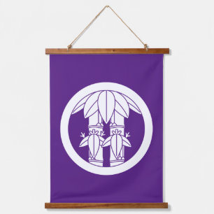 Two bamboos with bamboo leaves in circle hanging tapestry