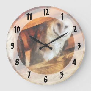 Two Barn Owls Large Clock